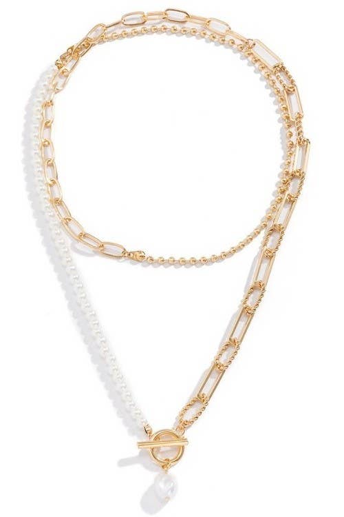 Golden Pearl Layer Toggle Necklace