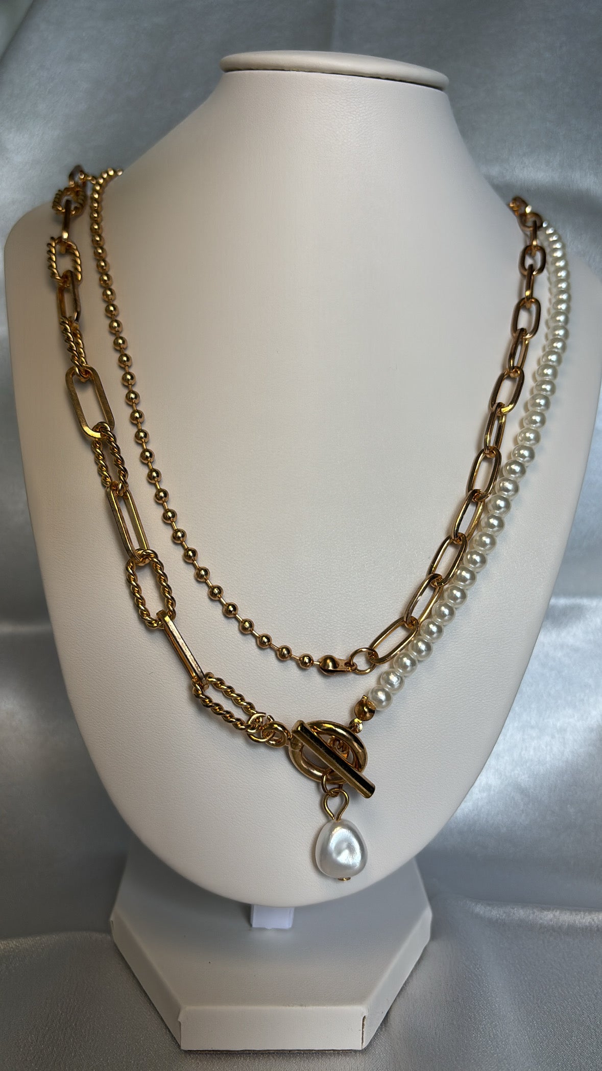 Golden Pearl Layer Toggle Necklace